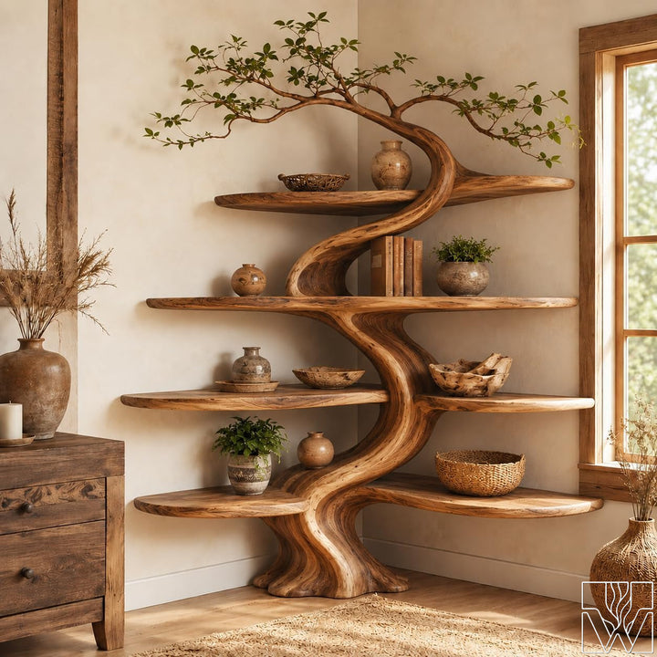 The Sun-Climber's Ladder - Handcrafted Corner Tree Shelf