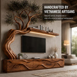 Rustic Natural Solid Wood Tree Branch TV Stand for Living Room