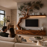 Rustic Natural Solid Wood Tree Branch TV Stand for Living Room