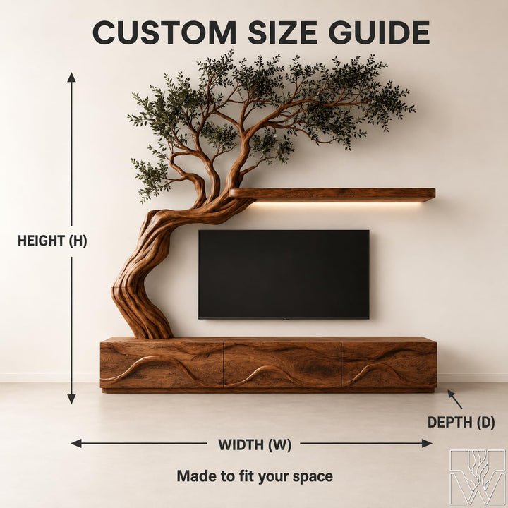 Rustic Natural Solid Wood Tree Branch TV Stand for Living Room