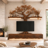 Natural Solid Wood Tree Branch Floating TV Stand for Living Room