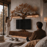 Natural Solid Wood Tree Branch Floating TV Stand for Living Room