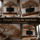 Natural Solid Wood Tree Branch Floating TV Stand for Living Room