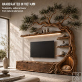 Floating Rustic Solid Wood Tree Branch TV Stand for Living Room