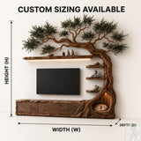 Floating Rustic Solid Wood Tree Branch TV Stand for Living Room
