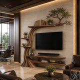 Handcrafted Solid Wood Tree Branch TV Stand for Living Room
