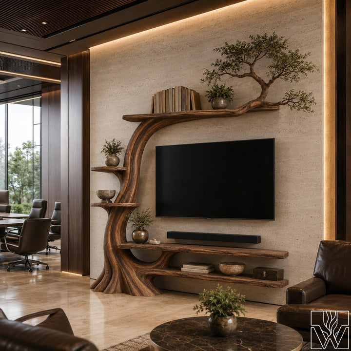 Handcrafted Solid Wood Tree Branch TV Stand for Living Room