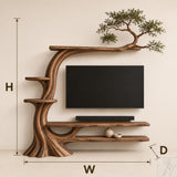 Handcrafted Solid Wood Tree Branch TV Stand for Living Room