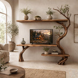 Rustic Handcrafted Solid Wood Tree Branch TV Stand for Living Room
