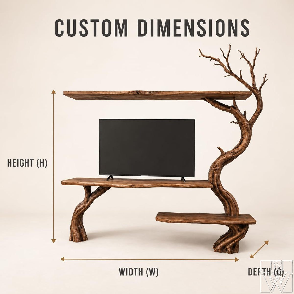 Rustic Handcrafted Solid Wood Tree Branch TV Stand for Living Room