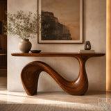 Sculptural Organic Solid Wood Console Table for Entryway