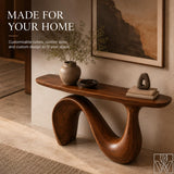 Sculptural Organic Solid Wood Console Table for Entryway