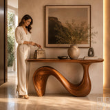 Sculptural Organic Solid Wood Console Table for Entryway