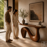Sculptural Organic Solid Wood Console Table for Entryway