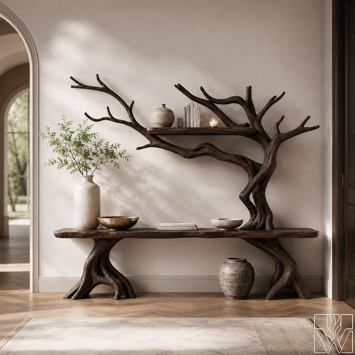 Handcrafted Solid Wood Tree Branch Console Table for Entryway