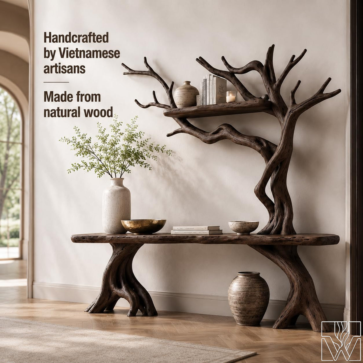 Handcrafted Solid Wood Tree Branch Console Table for Entryway