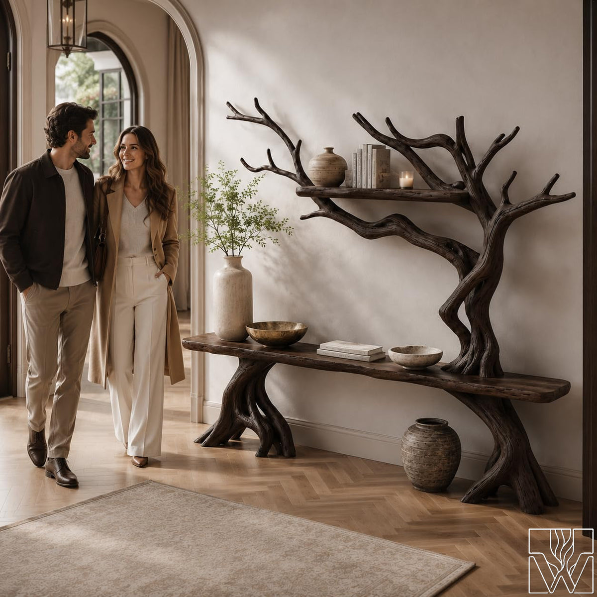 Handcrafted Solid Wood Tree Branch Console Table for Entryway