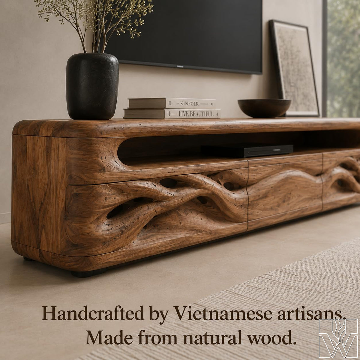 Low Profile Organic Solid Wood TV Stand & Media Console