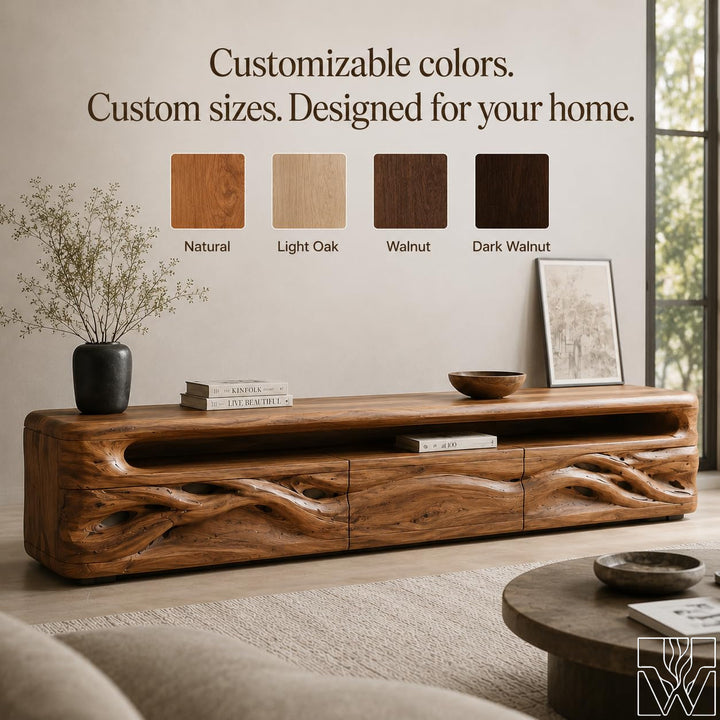 Low Profile Organic Solid Wood TV Stand & Media Console