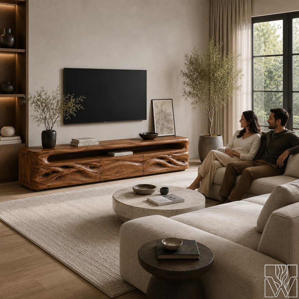 Low Profile Organic Solid Wood TV Stand & Media Console