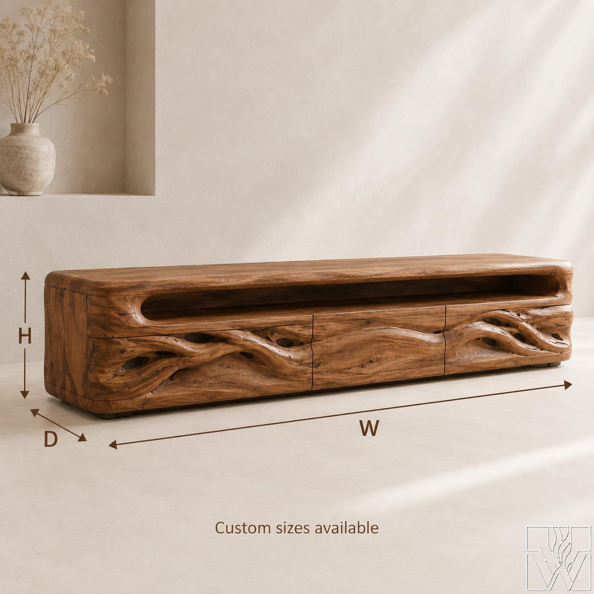 Low Profile Organic Solid Wood TV Stand & Media Console