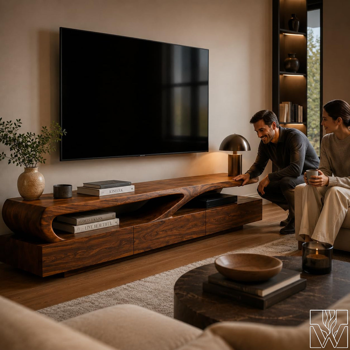 Sculptural Organic Solid Wood TV Stand & Media Console