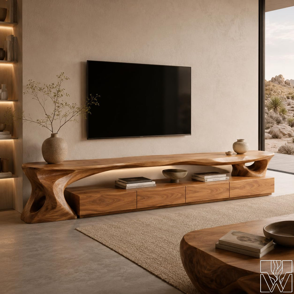 Mid-Century Organic Solid Wood TV Stand & Media Console