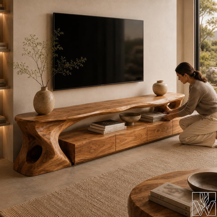 Mid-Century Organic Solid Wood TV Stand & Media Console
