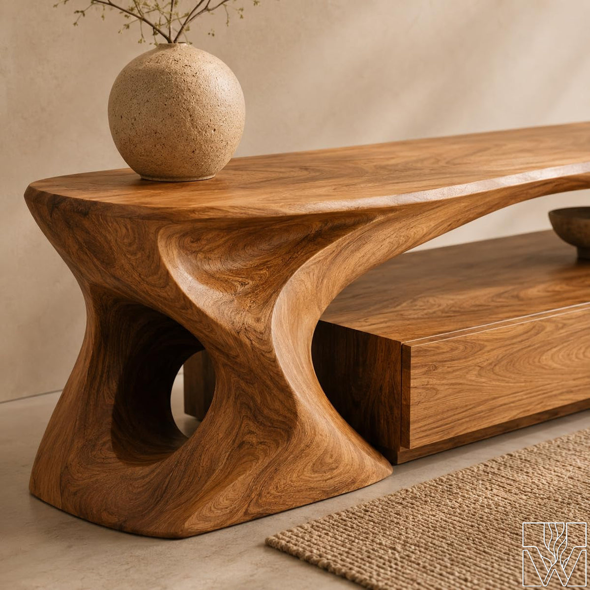 Mid-Century Organic Solid Wood TV Stand & Media Console