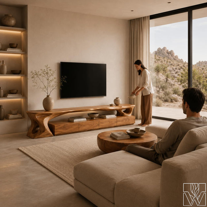 Mid-Century Organic Solid Wood TV Stand & Media Console