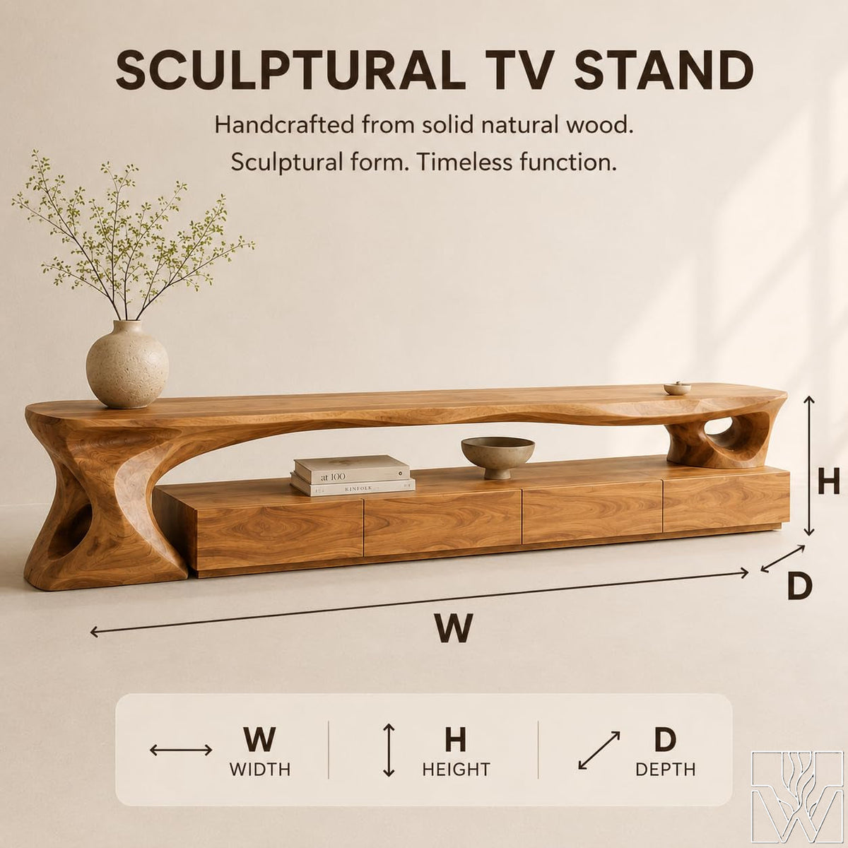 Mid-Century Organic Solid Wood TV Stand & Media Console