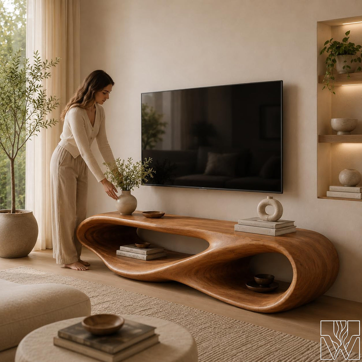 Handcrafted Modern Organic Wood TV Stand for Living Room