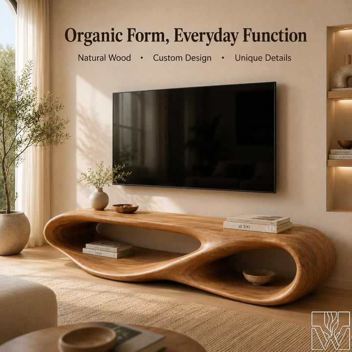 Handcrafted Modern Organic Wood TV Stand for Living Room