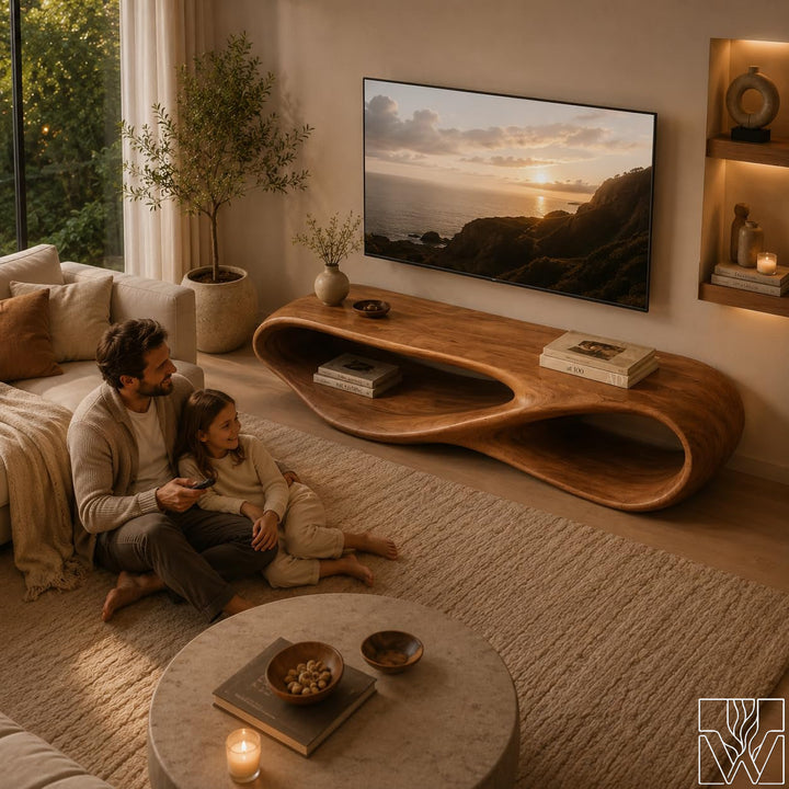 Handcrafted Modern Organic Wood TV Stand for Living Room