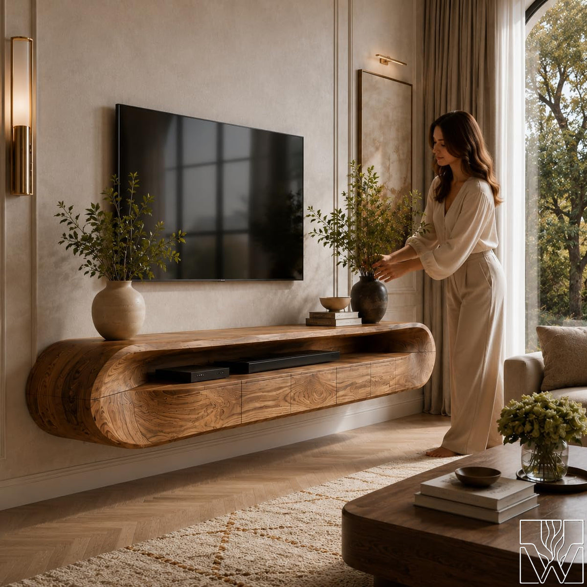 Organic Solid Wood TV Stand & Media Console for Living Room