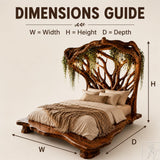 Handcrafted Rustic Solid Wood Bed Frame with Branch Canopy Headboard