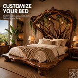 Handcrafted Rustic Solid Wood Bed Frame with Branch Canopy Headboard
