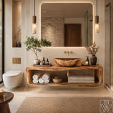 Live Edge Solid Wood Floating Bathroom Vanity Base with Shelf