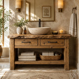 Rustic Live Edge Solid Wood Floating Bathroom Vanity Console