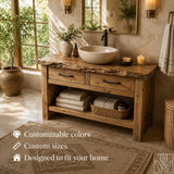Rustic Live Edge Solid Wood Floating Bathroom Vanity Console
