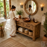 Rustic Live Edge Solid Wood Floating Bathroom Vanity Console