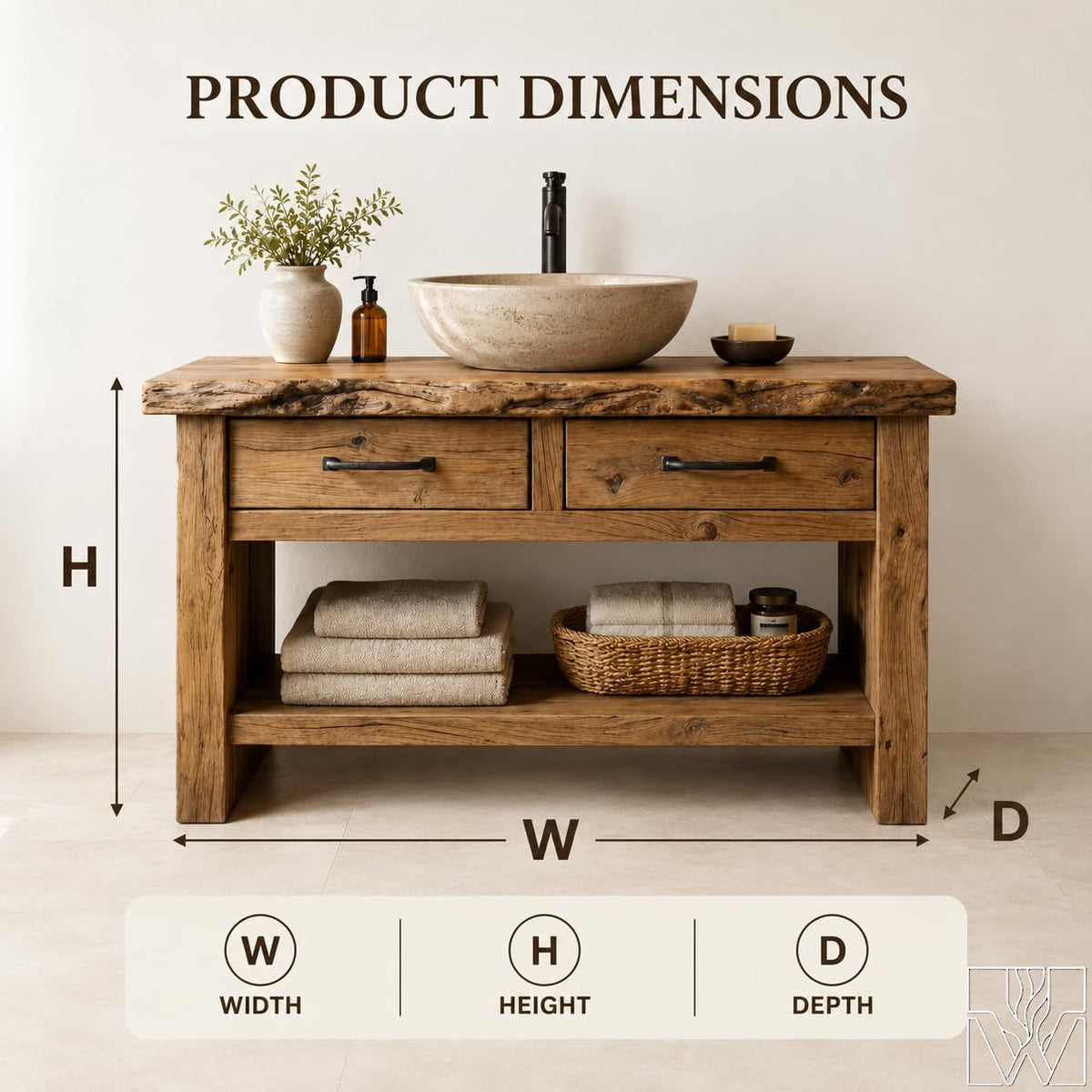 Rustic Live Edge Solid Wood Floating Bathroom Vanity Console