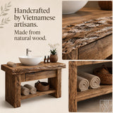 Rustic Live Edge Solid Wood Floating Bathroom Vanity with Shelf