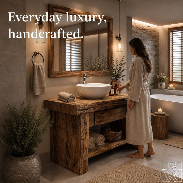 Rustic Live Edge Solid Wood Floating Bathroom Vanity with Shelf