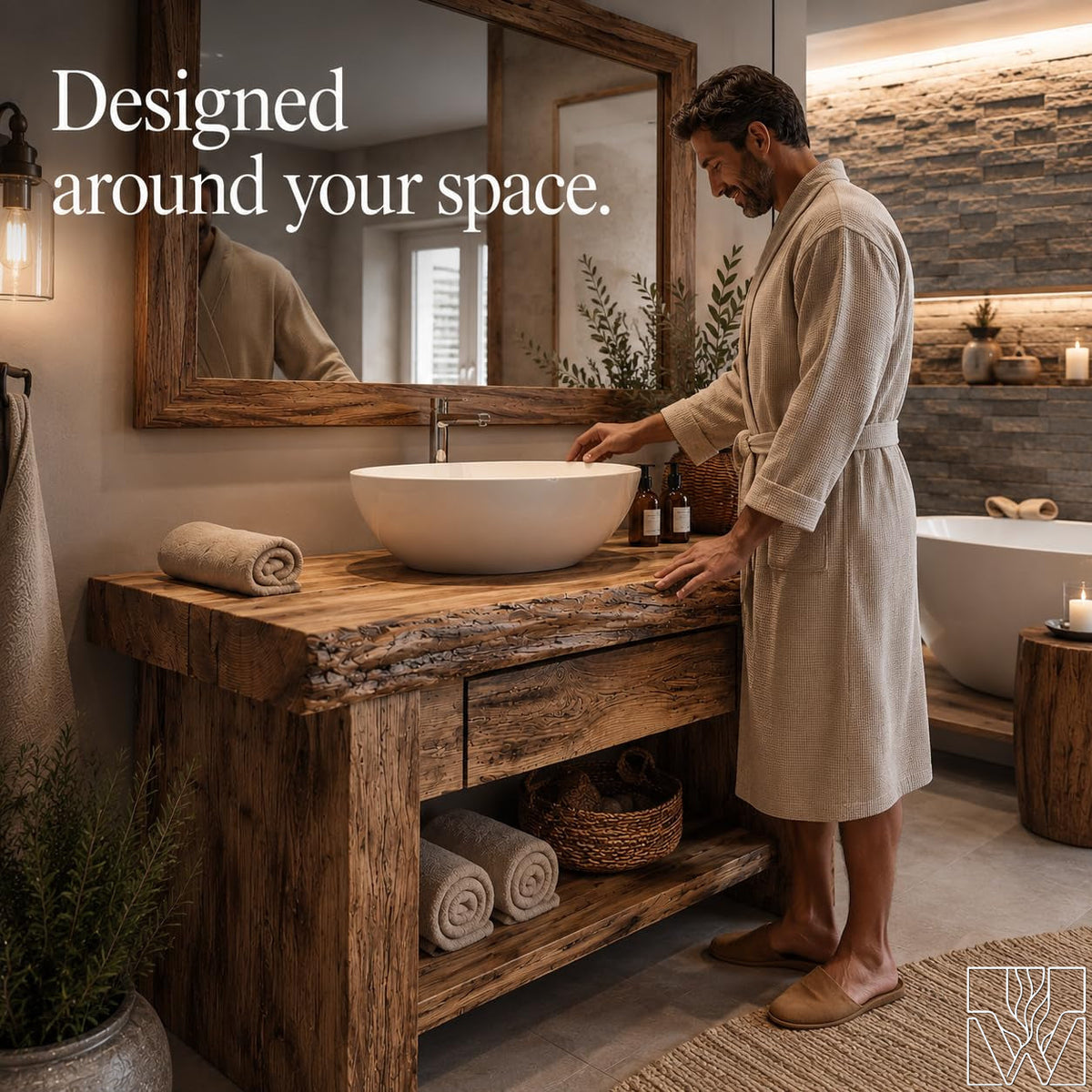 Rustic Live Edge Solid Wood Floating Bathroom Vanity with Shelf