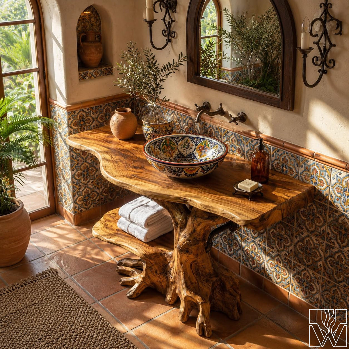 Handcrafted Live Edge Solid Wood Floating Bathroom Vanity Base