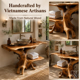 Handcrafted Live Edge Solid Wood Floating Bathroom Vanity Base