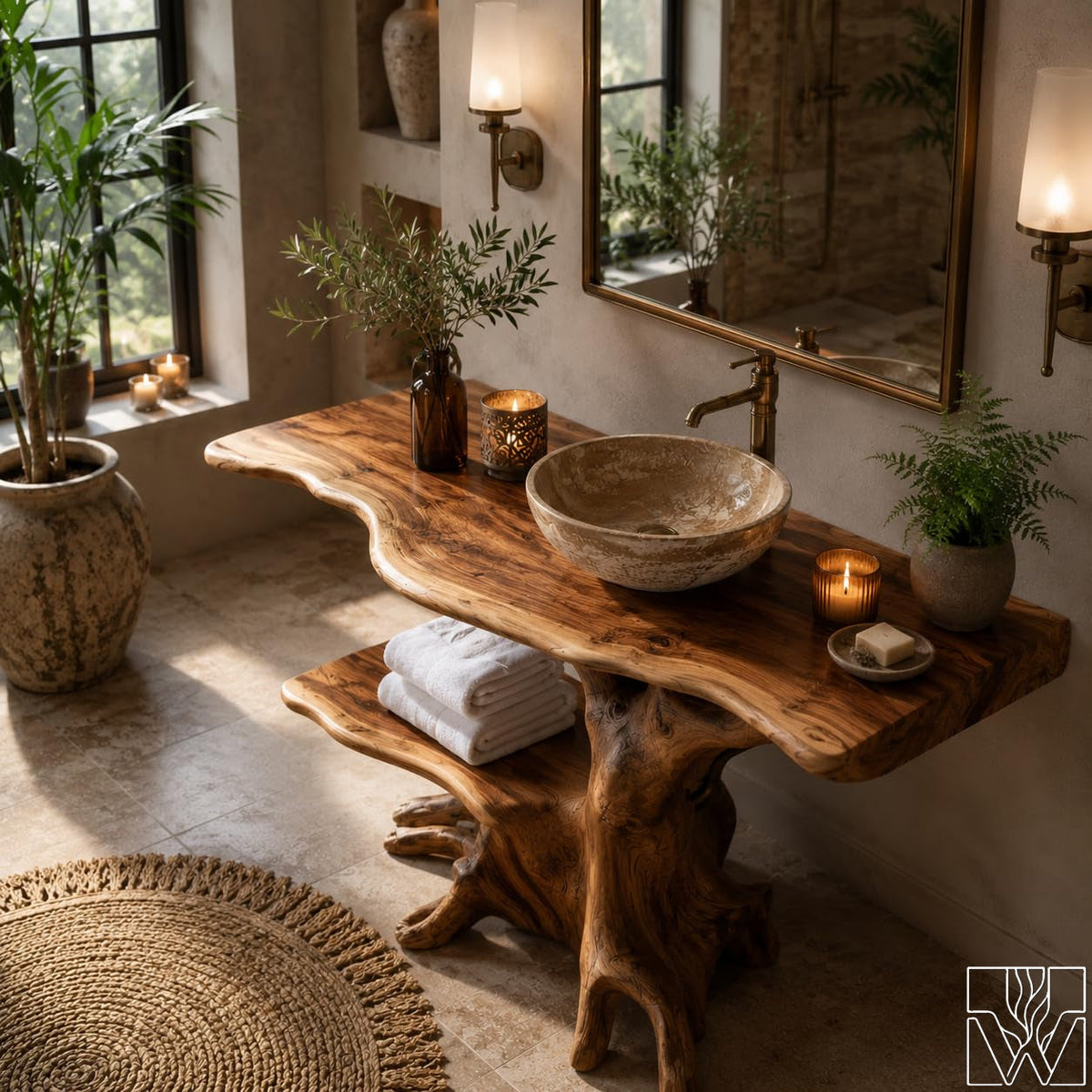 Handcrafted Live Edge Solid Wood Floating Bathroom Vanity Base