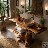 Handcrafted Live Edge Solid Wood Floating Bathroom Vanity Base