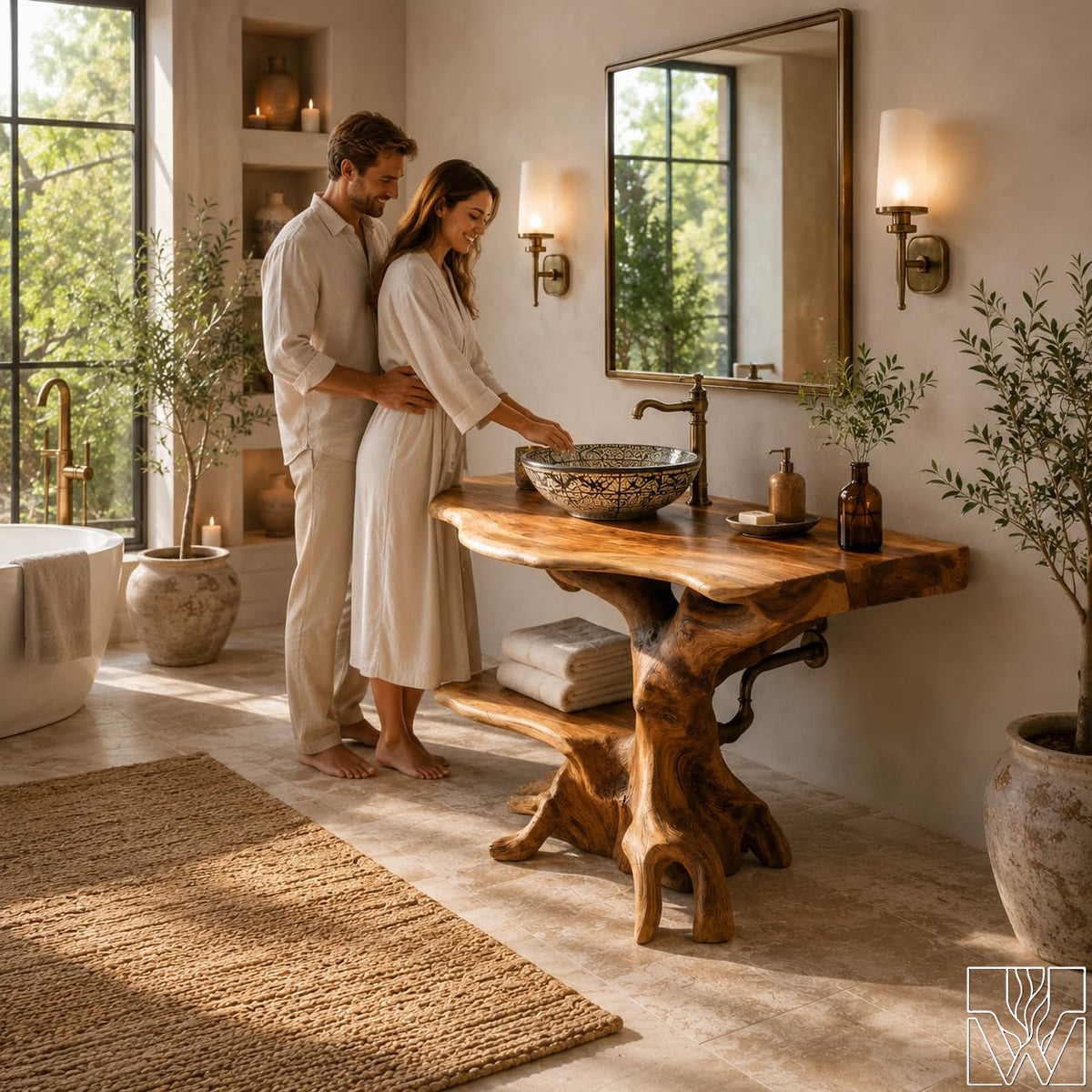 Handcrafted Live Edge Solid Wood Floating Bathroom Vanity Base